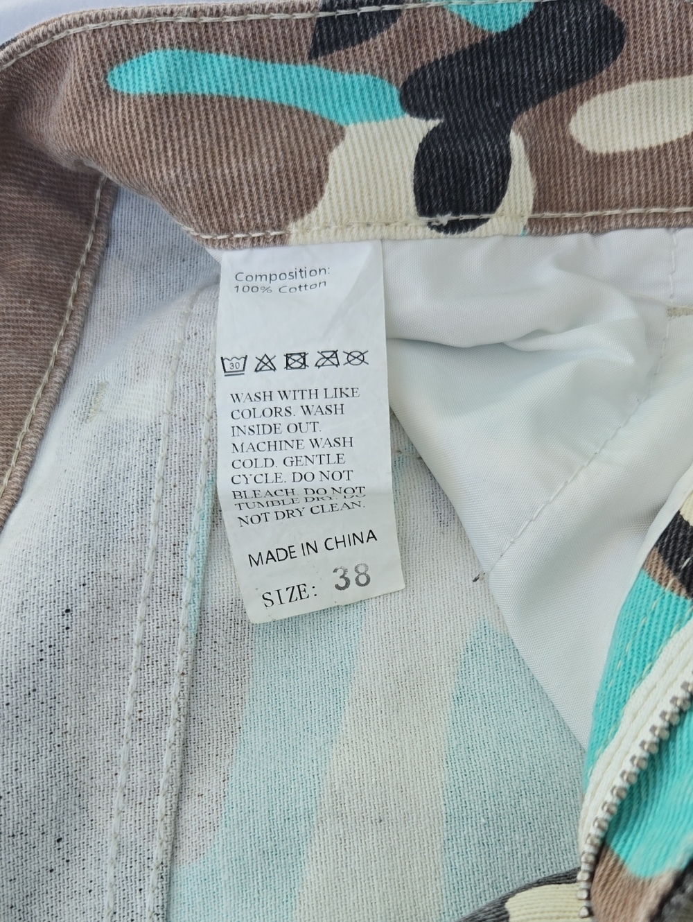 Men's Cool Unusual Turquoise Colored Camo Jeans W38 L29.5/30 100% Cotton. - Picture 7 of 7